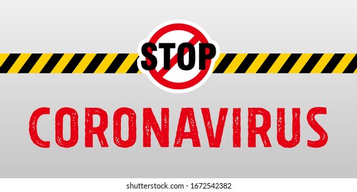 Stop Corona Virus Red Sign with Police Line Illustration, Covid-19 Tag, Label, Poster Design Template Vector