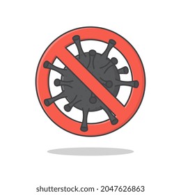 Stop Corona Virus Sign And Symbol Vector Icon Illustration. Coronavirus Icon with Red Prohibit Sign Flat Icon