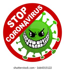 STOP coronavirus (2019-ncov) - hand drawn angry virus or bacterium - Awareness lettering phrase. Coronavirus in China.