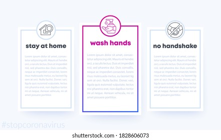 stop coronavirus banner with line icons, wash hands, stay at home