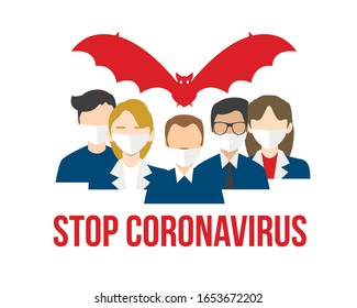 Stop Coronavirus with bat and sick people. Corona Virus 2020 infographic vector Coronavirus and Air pollution pm2.5 concept.