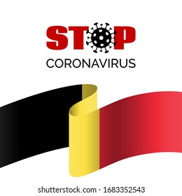 Stopp des Coronavirus in Belgien. Vektorillustration-Banner für die Covid-19-Virusprävention. mit belgischer Flagge