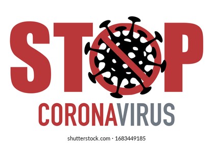 Stop coronavirus with big virus icon and ban