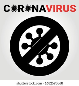Stop coronavirus - black vector icon. Vector icon on white background. China pathogen respiratory infection (asian flu outbreak). Coronavirus 2019-nCoV (COVID-19). Influenza pandemic.