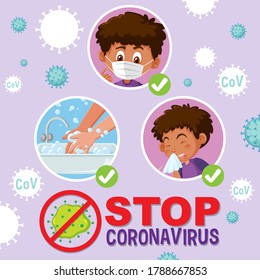 Stop Coronavirus With Boy Doing Step Of Prevention From Coronavirus Illustration