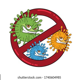 stop coronavirus cartoon angry germs trying to get out of the sign.vector isolated on white background. stock illustration vector
