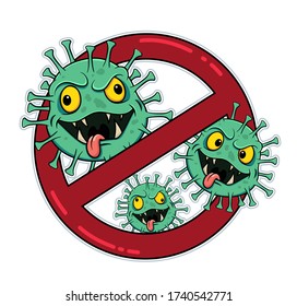 
stop coronavirus cartoon green angry germs trying to get out of the sign.vector isolated on white background. stock illustration vector