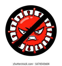 Stop Coronavirus cell concept. 2019-nCoV pandemic vector illustration isolated over white. No infection dangerous virus sign.