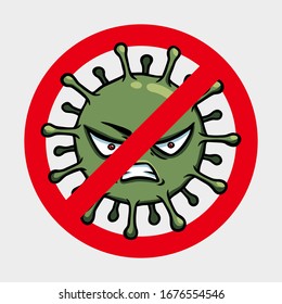 Stop Coronavirus cell concept. 2019-nCoV pandemic vector illustration isolated over white. No infection dangerous virus sign.