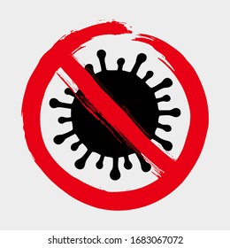 Stop Coronavirus cell concept. 2019-nCoV pandemic vector illustration isolated over white. No infection dangerous virus sign.