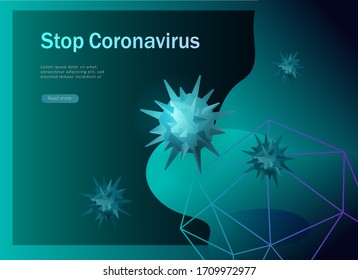 Stop Coronavirus Concept. Dangerous Pandemic 2019-nCoV icon, Wuhan. Vector illustration of coronavirus prevention. Protection and revention of 2019-nCoV, banner and landing page, vector