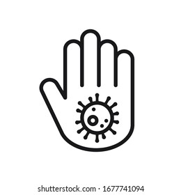  Beenden Sie das Coronavirus-Konzept. Hand mit der gefährlichen Zelle COVID-19.
Vektorillustration-Illustration der Bekämpfung von Coronavirus.  Pandemie, Ausbruch, medizinisches Thema.