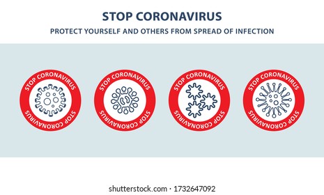 Stop Coronavirus Concept. No Infection sign caution. Coronavirus outbreak Icon with Red Prohibit Sign, 2019-nCoV Novel Coronavirus pandemic dangerous cells.Vector illustration
