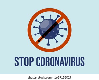 detenga el concepto de coronavirus en el diseño plano con el signo rojo.ilustración sobre el logotipo de advertencia covid 19.