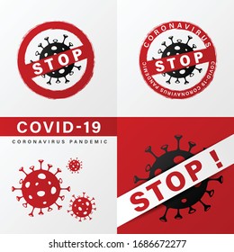 Stop coronavirus concept template for social media. Covid-19 virus icon in solid color. Coronavirus outbreak. Coronavirus danger and public health risk disease and flu outbreak.