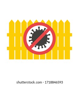 Stop coronavirus concept vector illustration. Yellow fence with prohibition sign. Barrier for infection transmission.