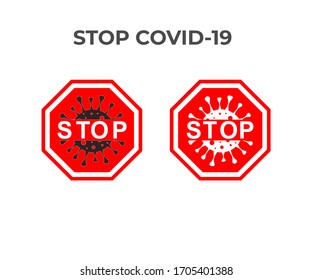 Stop Coronavirus Concepts. Coronavirus Icon with Red Prohibit Sign, No Infection and  Dangerous Coronavirus. Vector isolated on white.