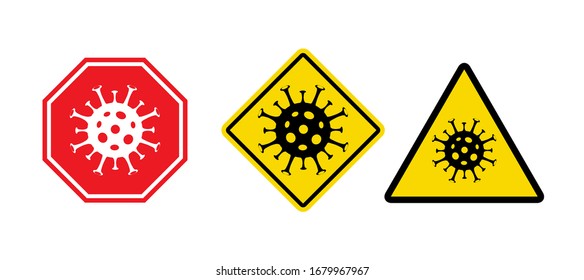 Beenden Sie die Quarantänezeichen von Coronavirus covid 19 Vektorillustrationen. Warnung vor einer Pandemie durch Korona-Virus-Prävention.