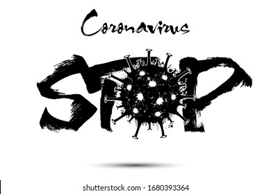 Stop Coronavirus. Covid-19. 2019-nCov. Abstract Illustration of blots. Pattern Design for icon, symbol, banner on isolated background. Grunge style. Vector Illustration