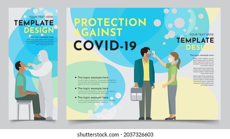 Stop Coronavirus Covid-19. Body Temperature Check, Nasal swab test and Coronavirus vaccination. Vector Layout template with flat design people characters