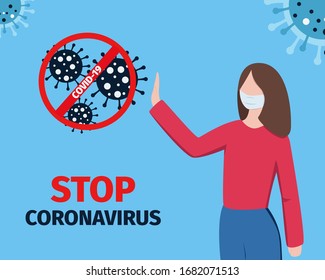 Stop coronavirus or covid-19 concept. Dangerous virus global outbreak and pandemic alert. Vector illustration for poster, banner, flyer. 