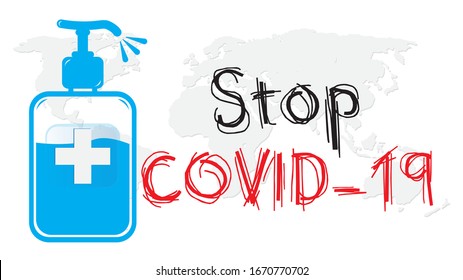 Stop Coronavirus COVID-19 concept red world map with stop covid-19 sign vector illustration. COVID-19 prevention design background