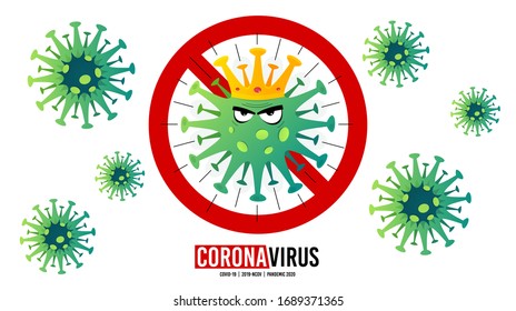  Detener el coronavirus COVID-19. Brote de virus de la corona. Pandemia 2019-Nov. Enfermedad del coronavirus enojado. Virus de la gripe respiratoria. Cuarentena, autoaislamiento. Virus pandémico Covid-19. Vector