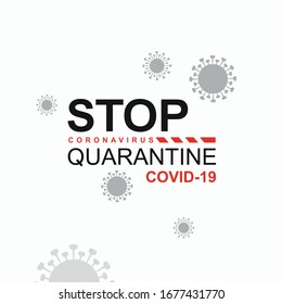 DETENER Coronavirus COVID-19. Cuarentena. Símbolo del logotipo de riesgo biológico de inscripción de advertencia. Plantilla de información de vectores.