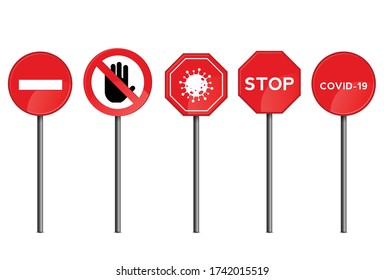 Stop coronavirus or COVID-19 road sign icon on white background. Vector sign. Vector illustration.