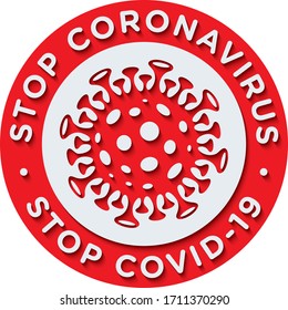 Beenden Sie Coronavirus Stopp Covid19 Signage oder Aufkleber, um das Risiko des Fangs von neuem Coronavirus zu verringern. Vektorillustration.