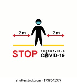STOP coronavirus covid-19. Social distancing avoiding vector image. Keep a distance of 2 m. Keep your distance in public to prevent coronavirus pandemic. Preventive measures in quarantine times.
