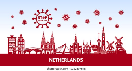Stop coronavirus COVID-19 together, vector Illustration. Netherlands concept