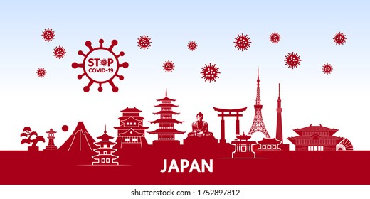 Parar el coronavirus COVID-19 juntos, vectorial Ilustración. Concepto japonés.