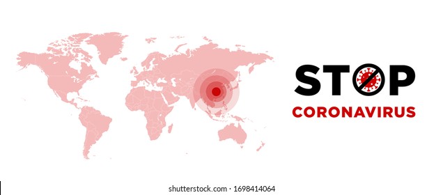 Stop Coronavirus COVID-19 vector sign on a world map. Illustration of world map vector.