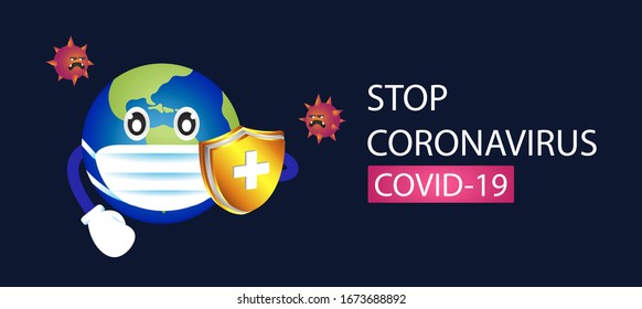 stop coronavirus covid-19,A medical mask protects against the spread of coronavirus covid-19, earth in white medical face mask. Concept of coronavirus quarantine vector illustration.