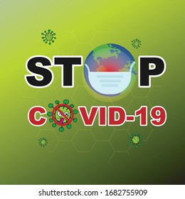 Stop coronavirus Covid-2019 on green background.