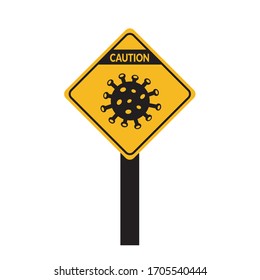 stop coronavirus epidemic outbreak concept gephic icon or symbol. stay home & stay safe clean art. creative flat design corona virus vector caution. World Danger on black & yellow warning sign cartoon