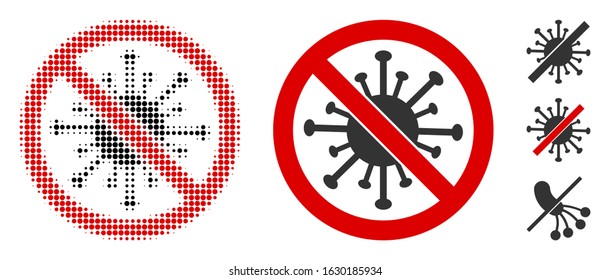 Stop coronavirus halftone vector icon and solid version. Illustration style is dotted iconic Stop coronavirus icon symbol on a white background. Halftone texture is circle elements.