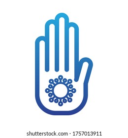 parar el coronavirus, mano con la célula peligrosa covid 19, línea degradada estilo icono ilustración vectorial diseño