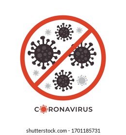 Stop Coronavirus icon with black virus cells isolated on white background : Vector Illustration