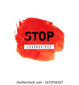 Stop coronavirus icon. Covid-19 ink watercolor texture background. Pandemic medical concept hand drawn vector illustration with brush strokes, splash, spot isolated on white background. No infection.