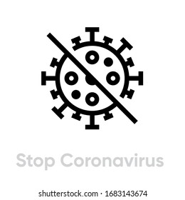 Stop Coronavirus icon. Editable line vector. Element virus crossed out, not detected. Single pictogram.