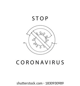 Parar el dibujo de una línea del icono del coronavirus en línea continua dibujando ilustraciones vectoriales en fondo blanco