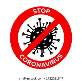 Stop Coronavirus icon with red prohibit sign.