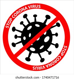 Beenden Sie das Coronavirus Icon mit dem Red Prohibit Sign, 2019-nCoV Novel Coronavirus Bacteria. Gefährliches Coronavirus. Abstraktes Virusstamm Modell Novel Coronavirus 2019-nCoV wird mit rotem STOP-Zeichen gestrichen