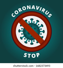 Stop coronavirus icon in red prohibitory round sign. Pandemic stop novel coronavirus outbreak covid-19. Danger of infection 2019-ncov novel coronavirus bacteria. Vector illustration EPS10.