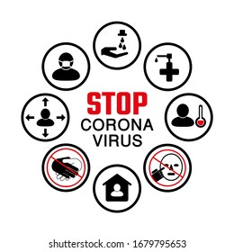 stop coronavirus icon set on white background