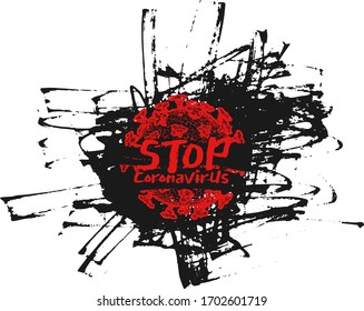 Stop coronavirus icon. Vector hand drawn illustration of  SARS-CoV-2, COVID-19 in vintage engraved style. Isolated on white background.