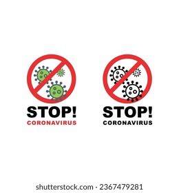 Stop coronavirus infographic sign. Fight agains corona virus with lockdown area. Lockdown pandemic stop novelcorona virus outbreak covid-19 icon. Vector illustration. Design on white background. EPS10