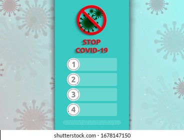 Stop Coronavirus infographics vector illustration. Covid-19 pandemic, epidemic. 4 steps stop virus infographics template for different editorial and design purposes